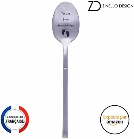 Cuillère Annonce Grossesse pour Grand-Mère, Idee Cadeau Original et Personnalisé pour Future Mamie, Annonce Drôle et Insolite Naissance de Bébé, Cuillère à Café / Dessert avec son Coffret pour Offrir.
