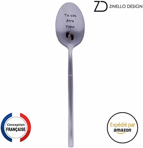 Cuillère Annonce Grossesse pour Papa, Idee Cadeau Original et Personnalisé pour Futur Papa, Annonce Drôle et Insolite Naissance de Bébé, Cuillère à Café / Dessert avec son Coffret pour Offrir.