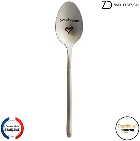 Cuillère avec Message d’Amour, Idee Cadeau Original et Personnalisé pour une Fête, Noël ou un Anniversaire, Cuillère à Café / Dessert avec son Coffret pour Offrir (Grande Soeur)