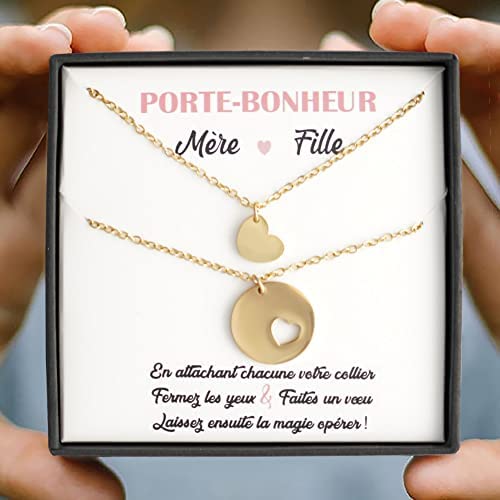 TILOVE Set de 2 colliers pour femme avec pendentif en forme de cœur Mère Fille. 2 Bijoux personnalisés livrés dans une boite avec message Porte-Bonheur. Idée cadeau Anniversaire, Noël, Fête des Mères TILOVE Set de 2 colliers pour femme avec pendentif en forme de cœur Mère Fille. 2 Bijoux personnalisés livrés dans une boite avec message Porte-Bonheur. Idée cadeau Anniversaire, Noël, Fête des Mères