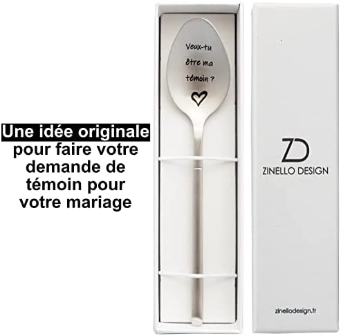Cuillère Veux-tu être ma Témoin, Idee Cadeau Original Personnalisé pour faire votre demande de temoin pour votre mariage, Annonce Insolite evjf, Cuillère à Café / Dessert avec Coffret pour Offrir