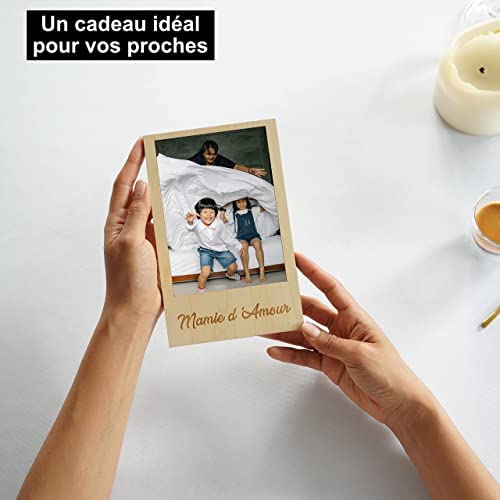 Cadre Photo Personnalisé en Bois Aimanté pour Frigo ou avec Support à Poser pour Mamie | Photo Format Standard 10x15cm | Porte Photo Magnétique pour Surface Métalliques | Idée Cadeau Grand Mère