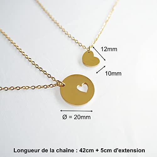 TILOVE Set de 2 colliers pour femme avec pendentif en forme de cœur Mère Fille. 2 Bijoux personnalisés livrés dans une boite avec message Porte-Bonheur. Idée cadeau Anniversaire, Noël, Fête des Mères TILOVE Set de 2 colliers pour femme avec pendentif en forme de cœur Mère Fille. 2 Bijoux personnalisés livrés dans une boite avec message Porte-Bonheur. Idée cadeau Anniversaire, Noël, Fête des Mères