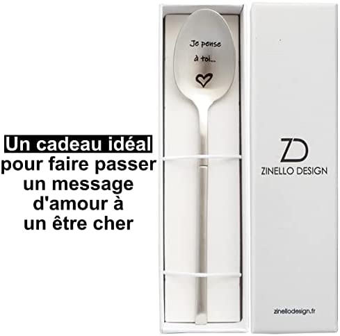 Cuillère avec Message d’Amour, Idee Cadeau Original et Personnalisé pour une Fête, Noël ou un Anniversaire, Cuillère à Café / Dessert avec son Coffret pour Offrir (Je Pense à Toi)
