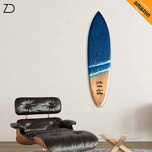 Planche de Surf Décorative en Bois de Manguier Fabriquée à la Main à Bali. Deco murale boheme à suspendre dans la chambre, le salon. Idée cadeau déco bord de mer, été, hawaii, vintage (Let the Sea)