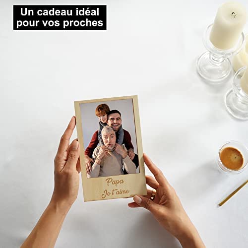 Cadre Photo Personnalisé en Bois Aimanté pour Frigo ou avec Support à Poser pour offrir à votre père | Photo Format Standard 10x15cm | Porte Photo Magnétique pour Surface Métallique | Idée Cadeau Papa