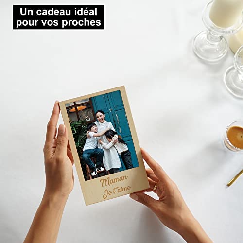 Cadre Photo Personnalisé en Bois Aimanté pour Frigo ou avec Support à Poser pour offrir à votre mère | Photo Format Standard 10x15cm | Porte Photo Magnétique pour Surface Métallique| Idée Cadeau Maman