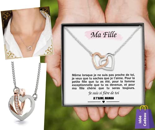 Collier Personnalisé pour Femme avec Pendentif en Forme de Coeurs Entrelacés Contenant un Message d’Amour pour Votre Fille signé Maman | Idée Cadeau Anniversaire, Noël, Fête des Mères, St Valentin.