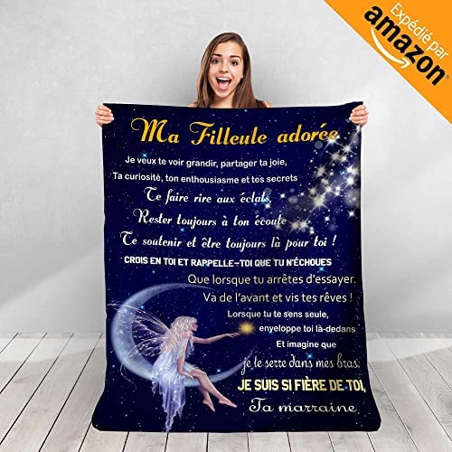 Plaid Personnalisé Doux Polaire pour Offrir à sa Filleule. Idée Cadeau Insolite Utile pour Un Anniversaire Noel Une Fête Un Mariage. Couverture Couvre Lit pour la Deco de la Maison