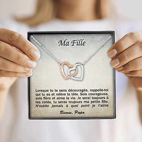 Collier Personnalisé pour Femme avec Pendentif en Forme de Coeurs Entrelacés Contenant un Message d’Amour pour Votre Fille signé Papa