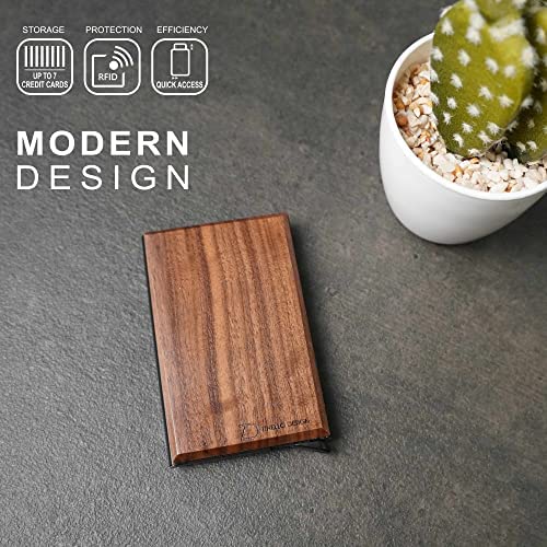 Porte Carte de Crédit en Bois de Noyer et Aluminium pour Carte Bancaire, Carte de Visite et Cartes au Format 85 x 55 mm. Blocage RFID, Fabriqué à la Main, Idee Cadeau Homme et Femme (Moderne)