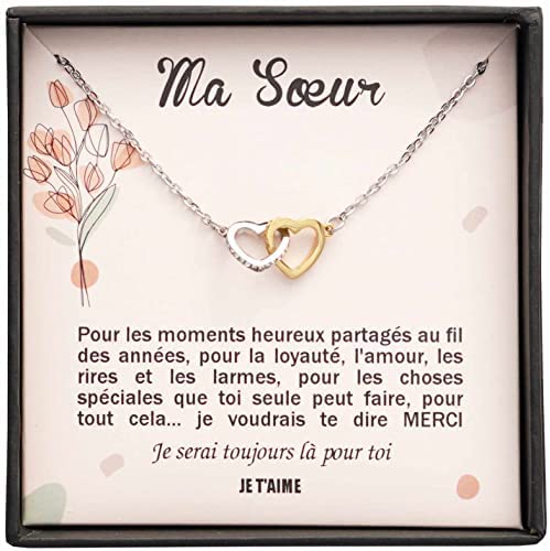 Collier Personnalisé pour Femme avec Pendentif en Forme de Coeurs Entrelacés Contenant un Message d’Amour pour Votre Soeur | Livré dans sa Boite à Bijoux | Idée Cadeau Anniversaire, Noël, Mariage Collier Personnalisé pour Femme avec Pendentif en Forme de Coeurs Entrelacés Contenant un Message d’Amour pour Votre Soeur | Livré dans sa Boite à Bijoux | Idée Cadeau Anniversaire, Noël, Mariage