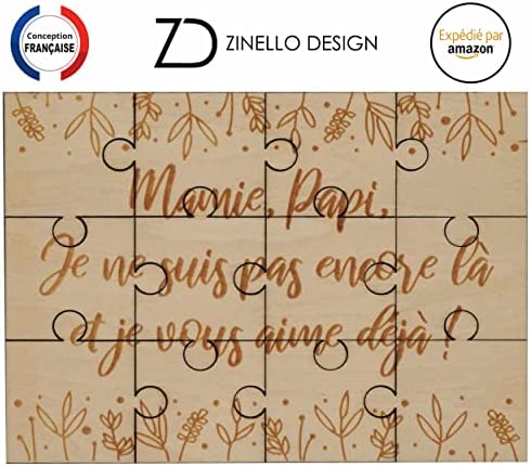 Puzzle en Bois Annonce Grossesse pour Grand-Parent | Idee Cadeau Casse Tete Original et personnalisé pour Futur Grand-Mère et Grand-Père | Annonce Drôle et Insolite Naissance de Bébé à Mamie Papi