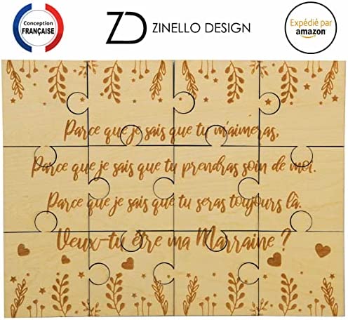 Puzzle en Bois Annonce Grossesse pour Marraine, Idee Cadeau Casse Tete Original et Personnalisé pour Faire Votre Demande, Annonce Drôle et Insolite Naissance de Bébé, Livré dans Une Pochette Cadeau