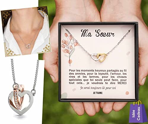 Collier Personnalisé pour Femme avec Pendentif en Forme de Coeurs Entrelacés Contenant un Message d’Amour pour Votre Soeur | Livré dans sa Boite à Bijoux | Idée Cadeau Anniversaire, Noël, Mariage Collier Personnalisé pour Femme avec Pendentif en Forme de Coeurs Entrelacés Contenant un Message d’Amour pour Votre Soeur | Livré dans sa Boite à Bijoux | Idée Cadeau Anniversaire, Noël, Mariage