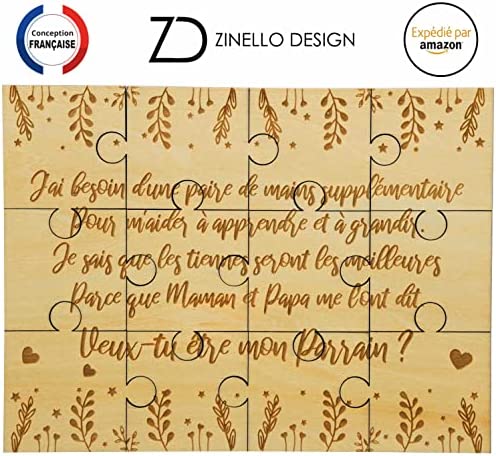 Puzzle en Bois Annonce Grossesse pour Parrain, Idee Cadeau Casse Tete Original et Personnalisé pour Faire Votre Demande, Annonce Drôle et Insolite Naissance de Bébé, Livré dans Une Pochette Cadeau