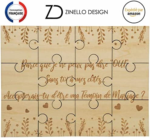 Puzzle en Bois Veux-tu être ma Témoin, Idee Cadeau Casse Tete Original et Personnalisé pour Faire Votre Demande de Temoin pour Votre Mariage, Annonce Insolite EVJF, avec Pochette Cadeau