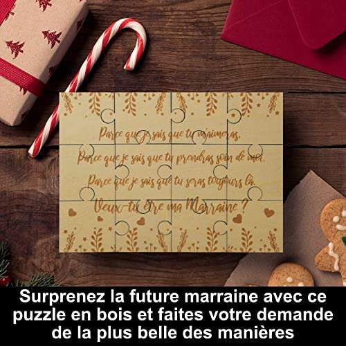 Puzzle en Bois Annonce Grossesse pour Marraine, Idee Cadeau Casse Tete Original et Personnalisé pour Faire Votre Demande, Annonce Drôle et Insolite Naissance de Bébé, Livré dans Une Pochette Cadeau Puzzle en Bois Annonce Grossesse pour Marraine, Idee Cadeau Casse Tete Original et Personnalisé pour Faire Votre Demande, Annonce Drôle et Insolite Naissance de Bébé, Livré dans Une Pochette Cadeau