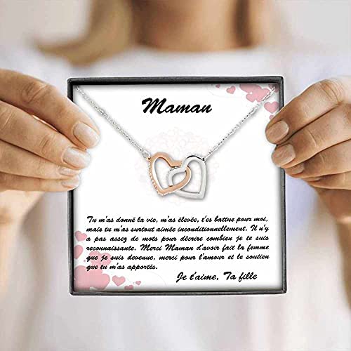 TILOVE Collier Personnalisé pour Femme avec Pendentif en Forme de Coeurs Entrelacés Contenant un Message d&rsquo;Amour pour Votre Mère signé Ta Fille