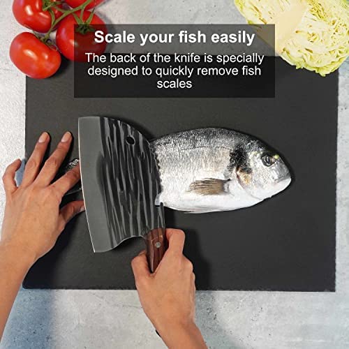Couteau de Cuisine Japonais Professionnel en Acier Damas et Manche en Bois. Couteau de Chef, Couperet de Cuisine, Couteau Boucher avec Ecailleur à Poisson, Décapsuleur et Double Systèmes d’accroche Couteau de Cuisine Japonais Professionnel en Acier Damas et Manche en Bois. Couteau de Chef, Couperet de Cuisine, Couteau Boucher avec Ecailleur à Poisson, Décapsuleur et Double Systèmes d’accroche