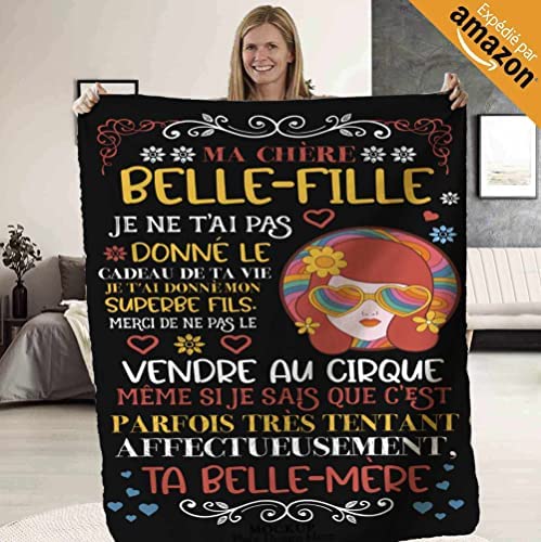 Plaid Personnalisé Doux Polaire pour Offrir à sa Belle-Fille. Idée Cadeau Insolite Utile pour Un Anniversaire Noel la Fête des Mères Un Mariage. Couverture Couvre Lit pour la Deco