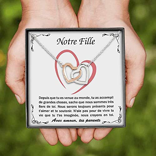 TILOVE Collier Personnalisé pour Femme avec Pendentif en Forme de Coeurs Entrelacés Contenant un Message d’Amour pour Votre Fille signé Maman et Papa
