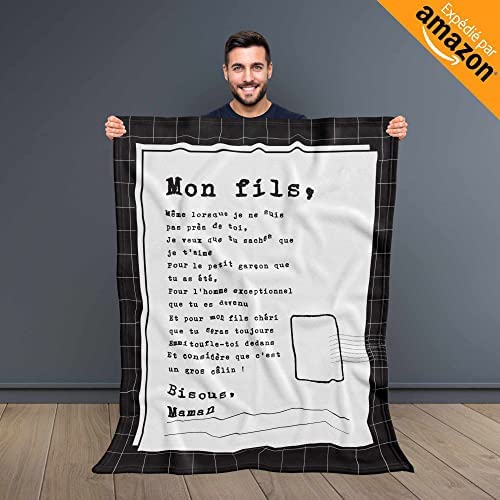 Plaid personnalisé Doux pour Offrir à Son Fils de la Part de Maman Idée Cadeau Original utile pour Un Anniversaire Noel la fête des pères Un Mariage Couverture Couvre lit Deco de la Maison Un canapé