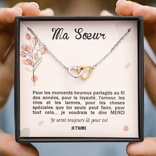 Collier Personnalisé pour Femme avec Pendentif en Forme de Coeurs Entrelacés Contenant un Message d’Amour pour Votre Soeur | Livré dans sa Boite à Bijoux | Idée Cadeau Anniversaire, Noël, Mariage Collier Personnalisé pour Femme avec Pendentif en Forme de Coeurs Entrelacés Contenant un Message d’Amour pour Votre Soeur | Livré dans sa Boite à Bijoux | Idée Cadeau Anniversaire, Noël, Mariage