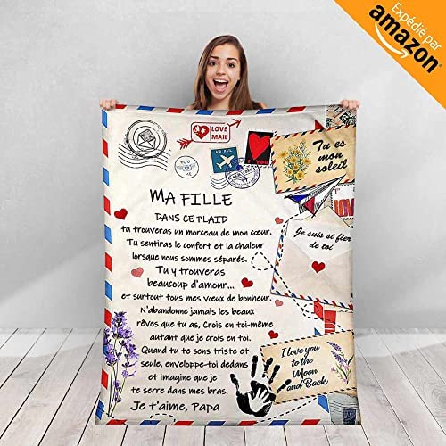Plaid personnalisé Doux Polaire pour Offrir à sa Fille de la Part de Papa Idée Cadeau Insolite Original utile pour Un Anniversaire Noel Un Mariage Couverture Couvre lit pour la Deco de la Maison