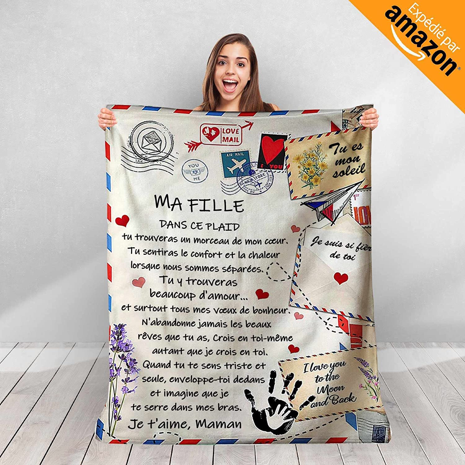 Plaid personnalisé Doux Polaire pour Offrir à sa Fille de la Part de Maman. Idée Cadeau Insolite Original utile pour Un Anniversaire Noel Un Mariage Couverture Couvre lit pour la Deco de la Maison