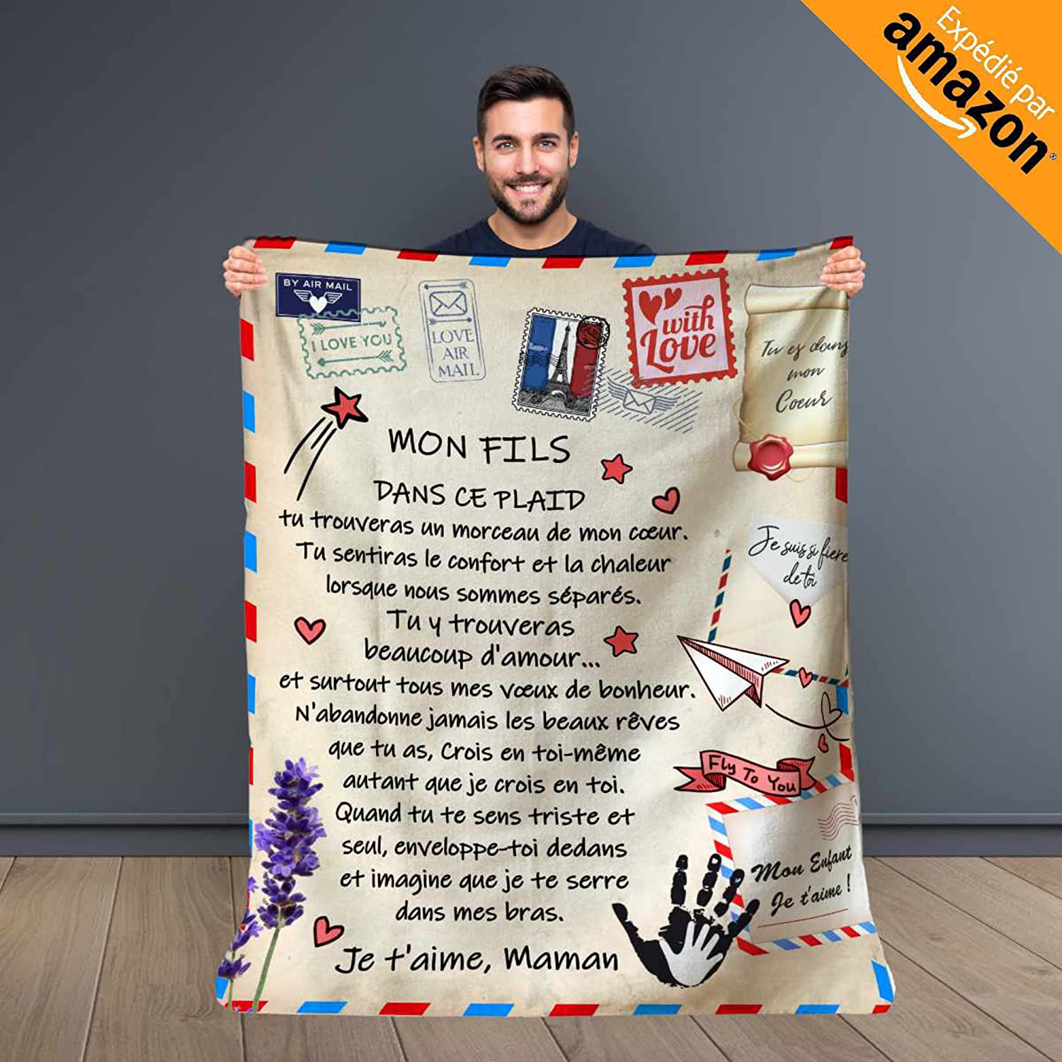 Plaid personnalisé Doux pour Offrir à Son Fils de la Part de Maman Idée Cadeau Original utile pour Un Anniversaire Noel la fête des pères Un Mariage Couverture Couvre lit Deco de la Maison Un canapé