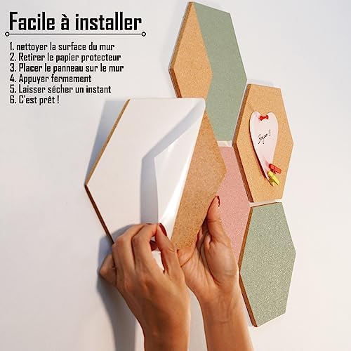 10 Panneaux De Liège Autocollants Hexagonaux + 20 Punaises - Décoration Murale, Tableau D'affichage Photos, Notes - Liège Naturel