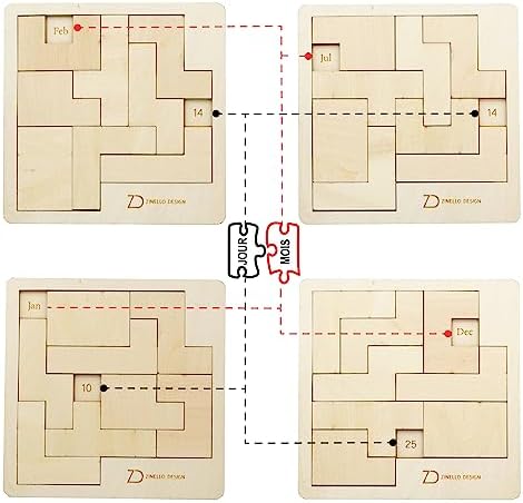 Puzzle Calendrier en Bois – Casse Tete ludique et éducatif pour Adulte et Enfant – Stimulez Votre Esprit avec ce Casse-tête Amusant – Almaniak livré avec chevalets – Cadeau Original et divertissant Puzzle Calendrier en Bois – Casse Tete ludique et éducatif pour Adulte et Enfant – Stimulez Votre Esprit avec ce Casse-tête Amusant – Almaniak livré avec chevalets – Cadeau Original et divertissant