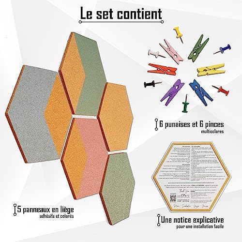 Panneau en Liege Mural Hexagonal Autocollant pour la Decoration Murale (5pcs). Tableau en Liège Décoratif Livré avec Punaise et Pince (12pcs). Dalles en Liege Véritable Idéales pour le Moodboard Panneau en Liege Mural Hexagonal Autocollant pour la Decoration Murale (5pcs). Tableau en Liège Décoratif Livré avec Punaise et Pince (12pcs). Dalles en Liege Véritable Idéales pour le Moodboard