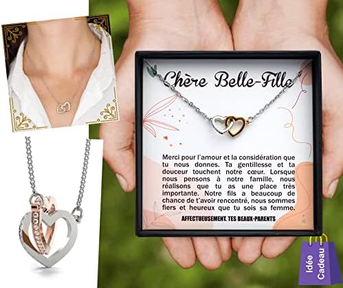 Collier Personnalisé pour Femme avec Pendentif en Forme de Coeurs Entrelacés Contenant un Message pour Votre Belle-Fille | Livré dans sa Boite à Bijoux | Idée Cadeau Anniversaire, Noël, Mariage