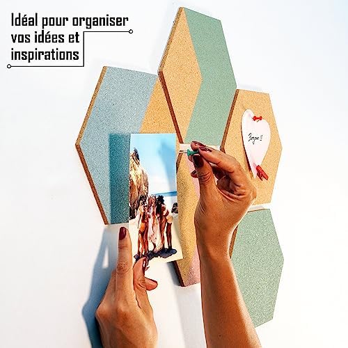 Panneau en Liege Mural Hexagonal Autocollant pour la Decoration Murale (5pcs). Tableau en Liège Décoratif Livré avec Punaise et Pince (12pcs). Dalles en Liege Véritable Idéales pour le Moodboard Panneau en Liege Mural Hexagonal Autocollant pour la Decoration Murale (5pcs). Tableau en Liège Décoratif Livré avec Punaise et Pince (12pcs). Dalles en Liege Véritable Idéales pour le Moodboard