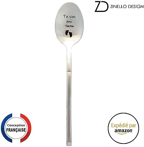 Cuillère Annonce Grossesse pour son Frère, Idee Cadeau Original et Personnalisé pour Futur Oncle, Annonce Drôle et Insolite Naissance de Bébé, Cuillère à Café/Dessert avec son Coffret pour Offrir