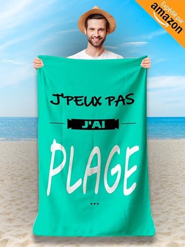 Serviette de Plage Microfibre Personnalisée avec Message Humoristique. Drap de Plage 160x80cm Ultra Absorbant, Séchage Rapide, Léger et Compact. Idée Cadeau Femme Homme Ado Anniversaire Noel