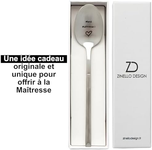 Cuillère avec Message « Merci Maitresse », Idee Cadeau Original et Personnalisé pour la fin d’année, noël. Cuillère avec son Coffret pour Offrir à la maitresse d’école, enseignante, professeur, atsem