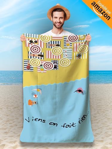 Serviette de Plage Microfibre Personnalisée avec Message Humoristique. Drap de Plage 160x80cm Ultra Absorbant, Séchage Rapide, Léger et Compact. Idée Cadeau Femme Homme Ado Anniversaire Noel