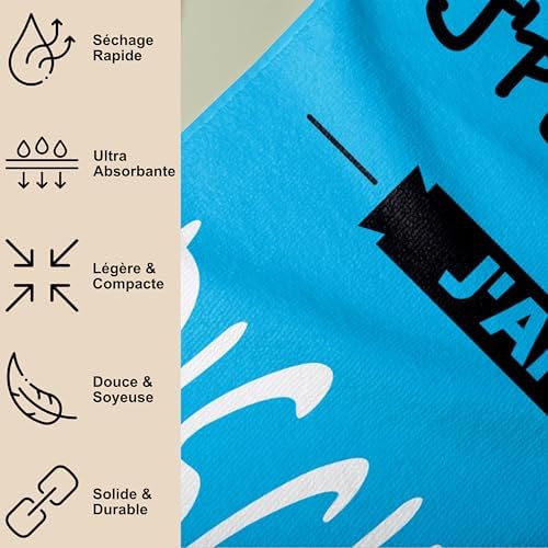 Serviette de Plage Microfibre Personnalisée avec Message Humoristique. Drap de Plage 160x80cm Ultra Absorbant, Séchage Rapide, Léger et Compact. Idée Cadeau Femme Homme Ado Anniversaire Noel