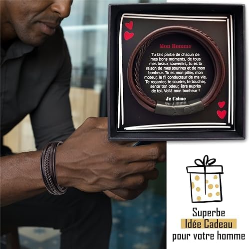 Zinello Design Bracelet Personnalisé pour Homme en Cuir Véritable Réglable Contenant un Message d’Amour pour Votre Compagnon, Mari, Chéri. Idée Cadeau pour Anniversaire, Noël, St Valentin Zinello Design Bracelet Personnalisé pour Homme en Cuir Véritable Réglable Contenant un Message d’Amour pour Votre Compagnon, Mari, Chéri. Idée Cadeau pour Anniversaire, Noël, St Valentin