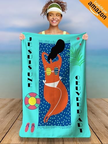 Serviette de Plage Microfibre Personnalisée avec Message Humoristique. Drap de Plage 160x80cm Ultra Absorbant, Séchage Rapide, Léger et Compact. Idée Cadeau Femme Homme Ado Anniversaire Noel