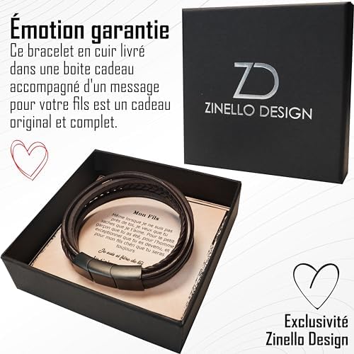 Zinello Design Bracelet Personnalisé pour Homme en Cuir Véritable Réglable Contenant un Message d’Amour pour Votre Fils. Idée Cadeau pour Anniversaire, Noël, Mariage, Homme et Ado Garçon Zinello Design Bracelet Personnalisé pour Homme en Cuir Véritable Réglable Contenant un Message d’Amour pour Votre Fils. Idée Cadeau pour Anniversaire, Noël, Mariage, Homme et Ado Garçon