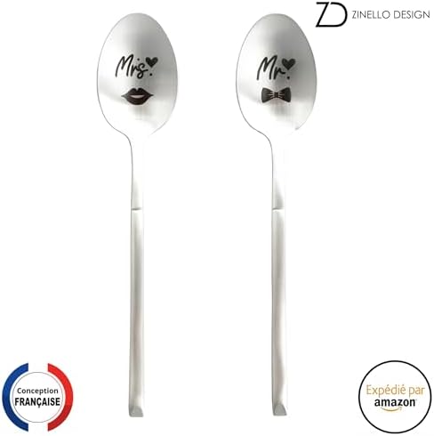 ZINELLO DESIGN – Set de 2 Cuillères Personnalisées Gravées « Mr » et « Mrs » – Idée Cadeau Parfaite pour Couple, Mariage, Anniversaire, Noël, Saint Valentin – Livrées dans un coffret cadeau pour offrir ZINELLO DESIGN – Set de 2 Cuillères Personnalisées Gravées « Mr » et « Mrs » – Idée Cadeau Parfaite pour Couple, Mariage, Anniversaire, Noël, Saint Valentin – Livrées dans un coffret cadeau pour offrir