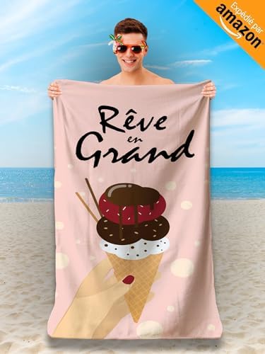 Serviette de Plage Microfibre Personnalisée avec Message Positif. Drap de Plage 160x80cm Ultra Absorbant, Séchage Rapide, Léger et Compact. Idée Cadeau Femme Homme Ado Anniversaire Noel