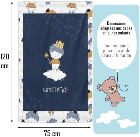 Couverture Polaire Douce KAV Pour Bébé - 75x100 Cm - Imprimé Ours Et étoiles - Léger Et Chaud - Cadeau Naissance