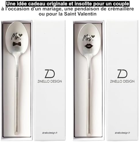 ZINELLO DESIGN – Set de 2 Cuillères Personnalisées Gravées « Mr » et « Mrs » – Idée Cadeau Parfaite pour Couple, Mariage, Anniversaire, Noël, Saint Valentin – Livrées dans un coffret cadeau pour offrir ZINELLO DESIGN – Set de 2 Cuillères Personnalisées Gravées « Mr » et « Mrs » – Idée Cadeau Parfaite pour Couple, Mariage, Anniversaire, Noël, Saint Valentin – Livrées dans un coffret cadeau pour offrir