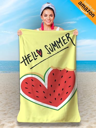 Serviette de Plage Microfibre Personnalisée avec Message Estival. Drap de Plage 160x80cm Ultra Absorbant, Séchage Rapide, Léger et Compact. Idée Cadeau Femme Homme Ado Anniversaire Noel