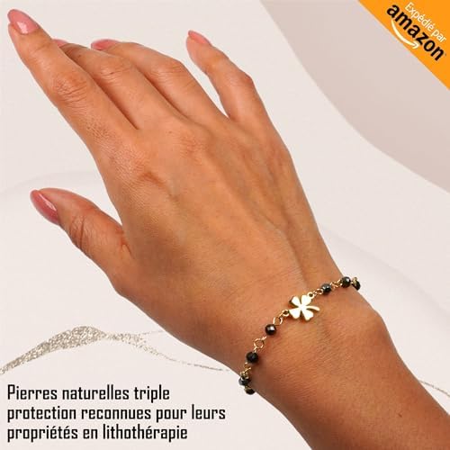TILOVE – Bracelet en Pierre Naturelle Triple Protection Lithothérapie pour Femme avec Trèfle Porte Bonheur en Acier Inoxydable. Oeil de tigre, Obsidienne noire, Hématite. Bracelet Chakra Idée Cadeau TILOVE – Bracelet en Pierre Naturelle Triple Protection Lithothérapie pour Femme avec Trèfle Porte Bonheur en Acier Inoxydable. Oeil de tigre, Obsidienne noire, Hématite. Bracelet Chakra Idée Cadeau
